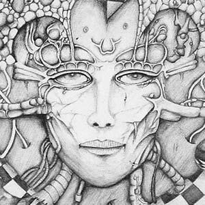 Woman's face in heart shaped drawing